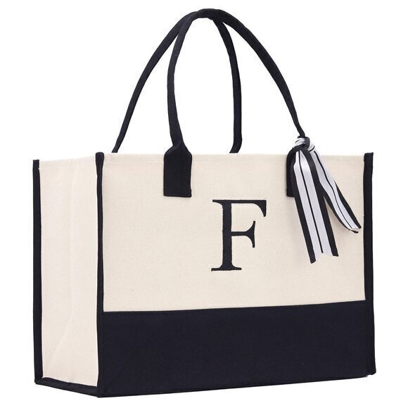 Vanessa Rosella Monogram Tote Bag Letter F – 100% Cotton Canvas‎ - Picture 1 of 5